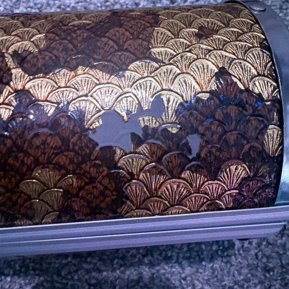 Unbranded Cylindrical Hard Case Women OS Gold Brown Good Metallic‎ Fan Pattern